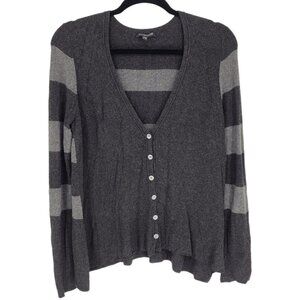 Eileen Fisher petite medium gray stripe long sleeve button up cardigan sweater